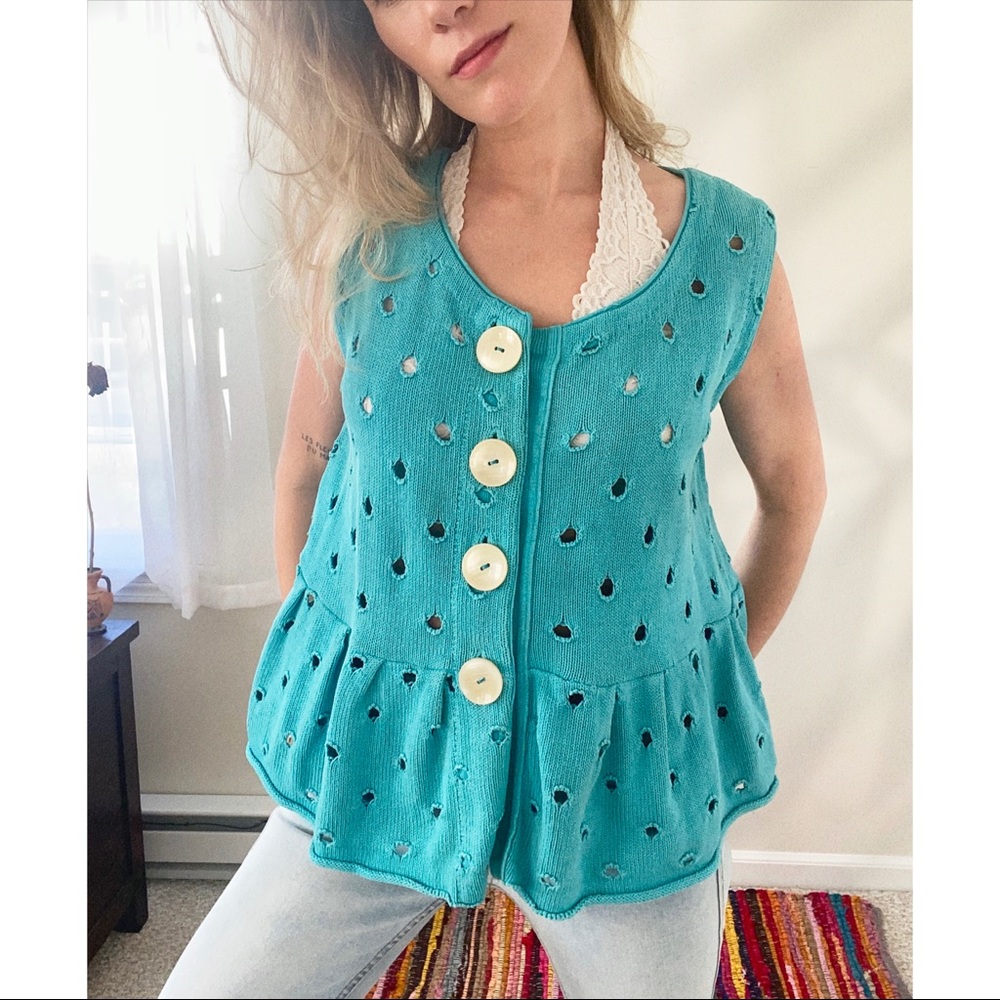 Willow Vintage (circa 1992) Funky 100% Cotton Freshwater Shell Button-Up Vest